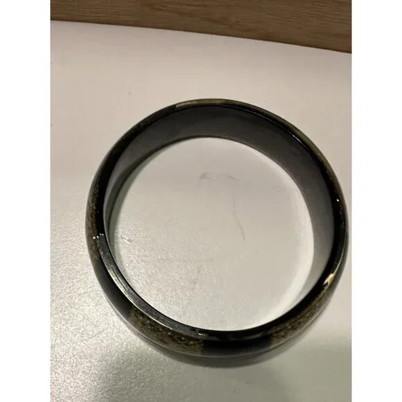 vintage black lucite bangle intricate brass inlay Chunky Bracelet - Picture 7 of 7